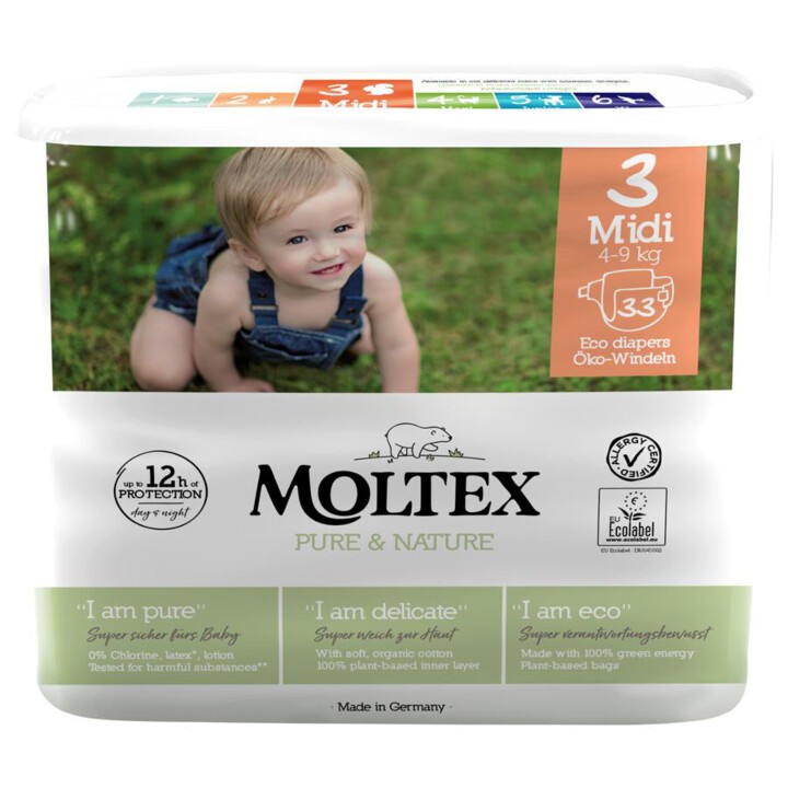 33 St MOLTEX pure /& nature Öko-Windeln Babywindeln MIDI Gr 3 4-9 kg